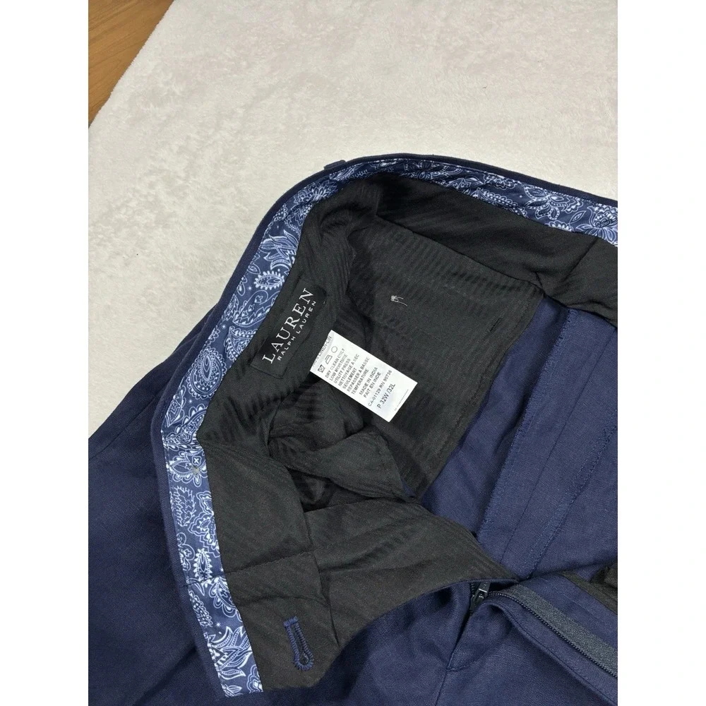 NWT Mens Lauren Ralph Lauren Men Ultra Flex Classic Fit Navy Linen Pants 32x32
